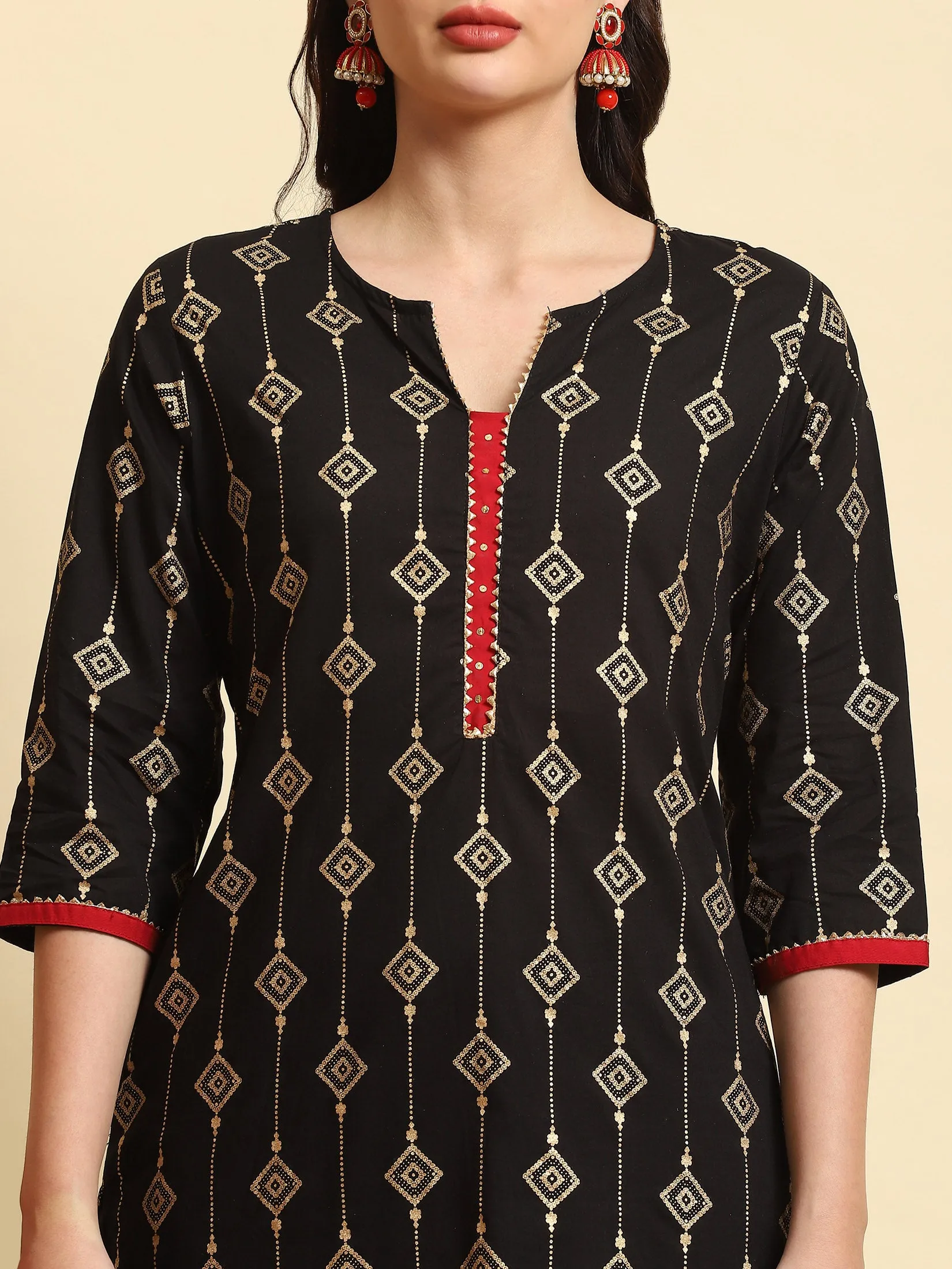 Women Black Ornamental Print Kurta