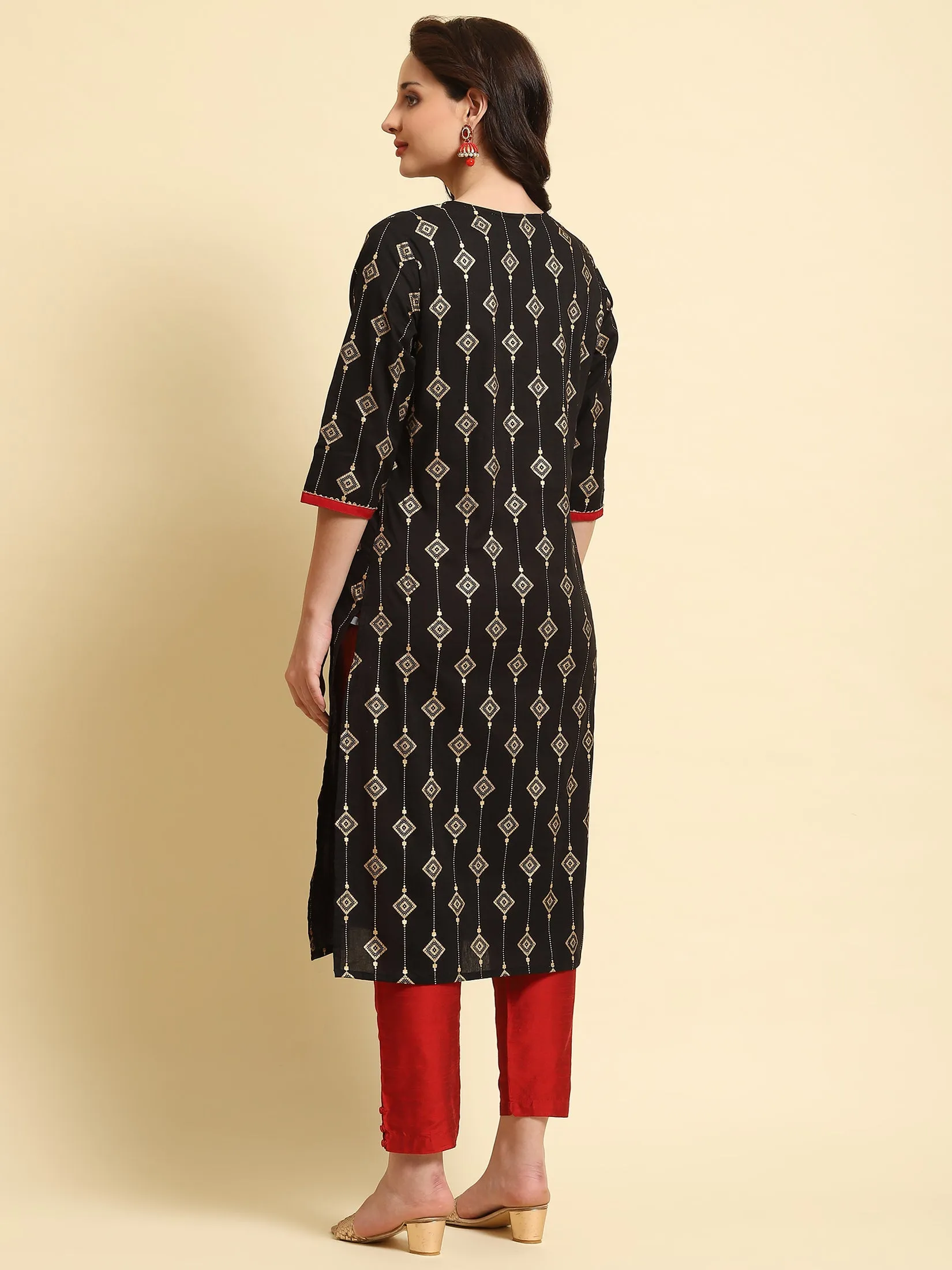 Women Black Ornamental Print Kurta