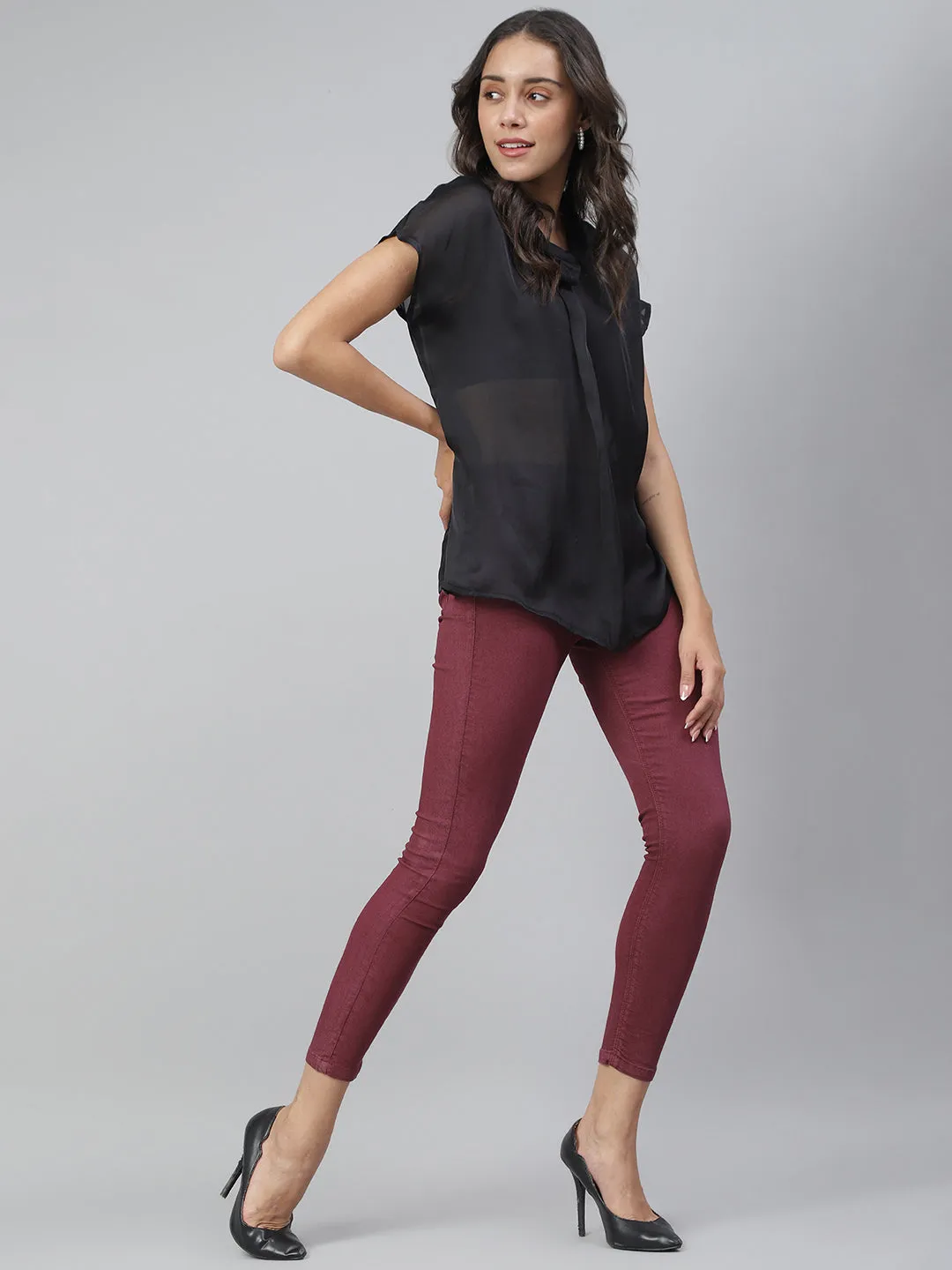 Women Burgundy Skinny Fit Jegging