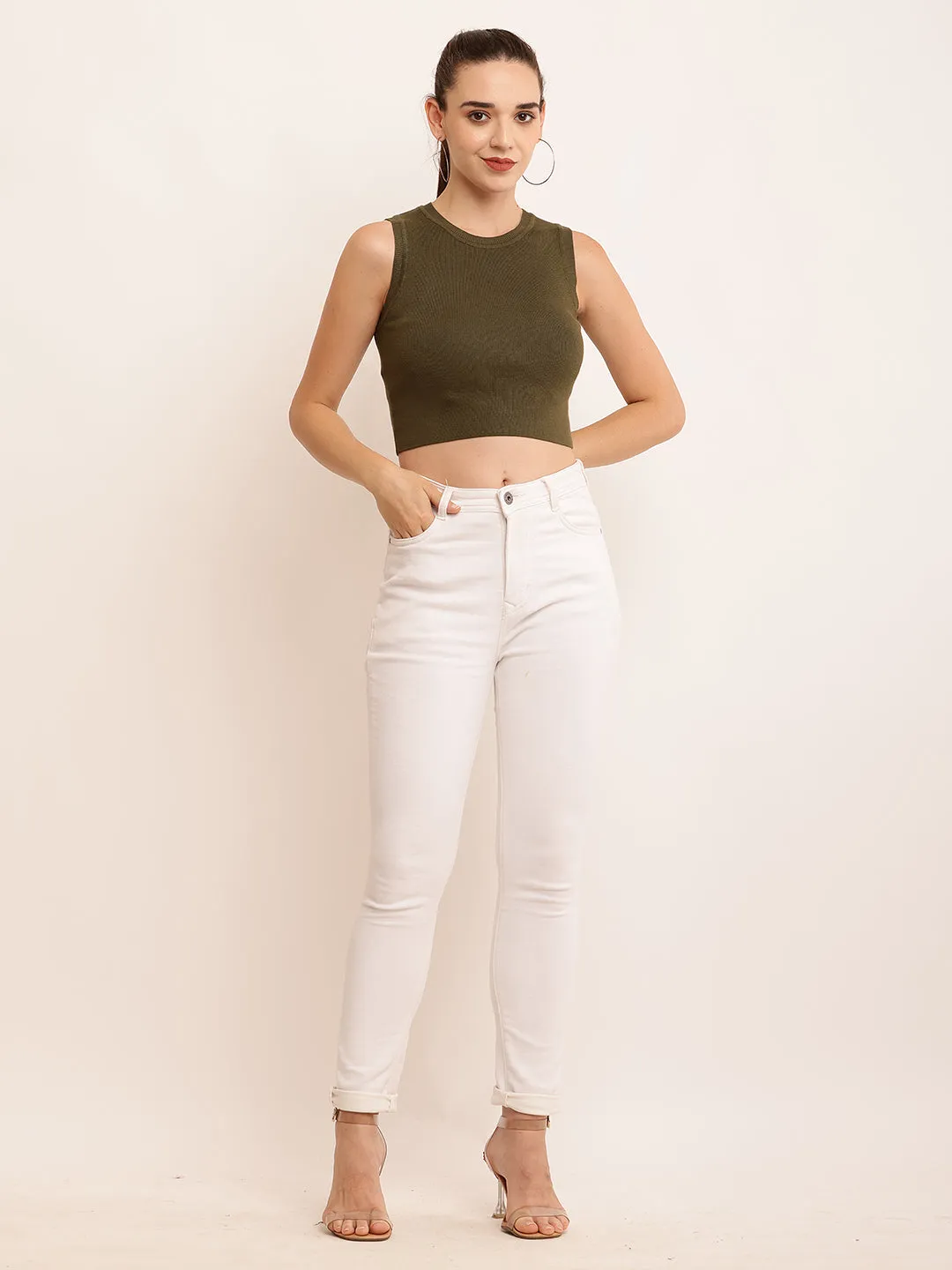 Women Cool Green Crop Top