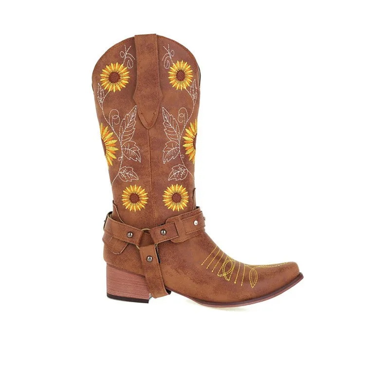 Women Embroidery Mid Calf Boots