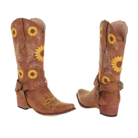 Women Embroidery Mid Calf Boots