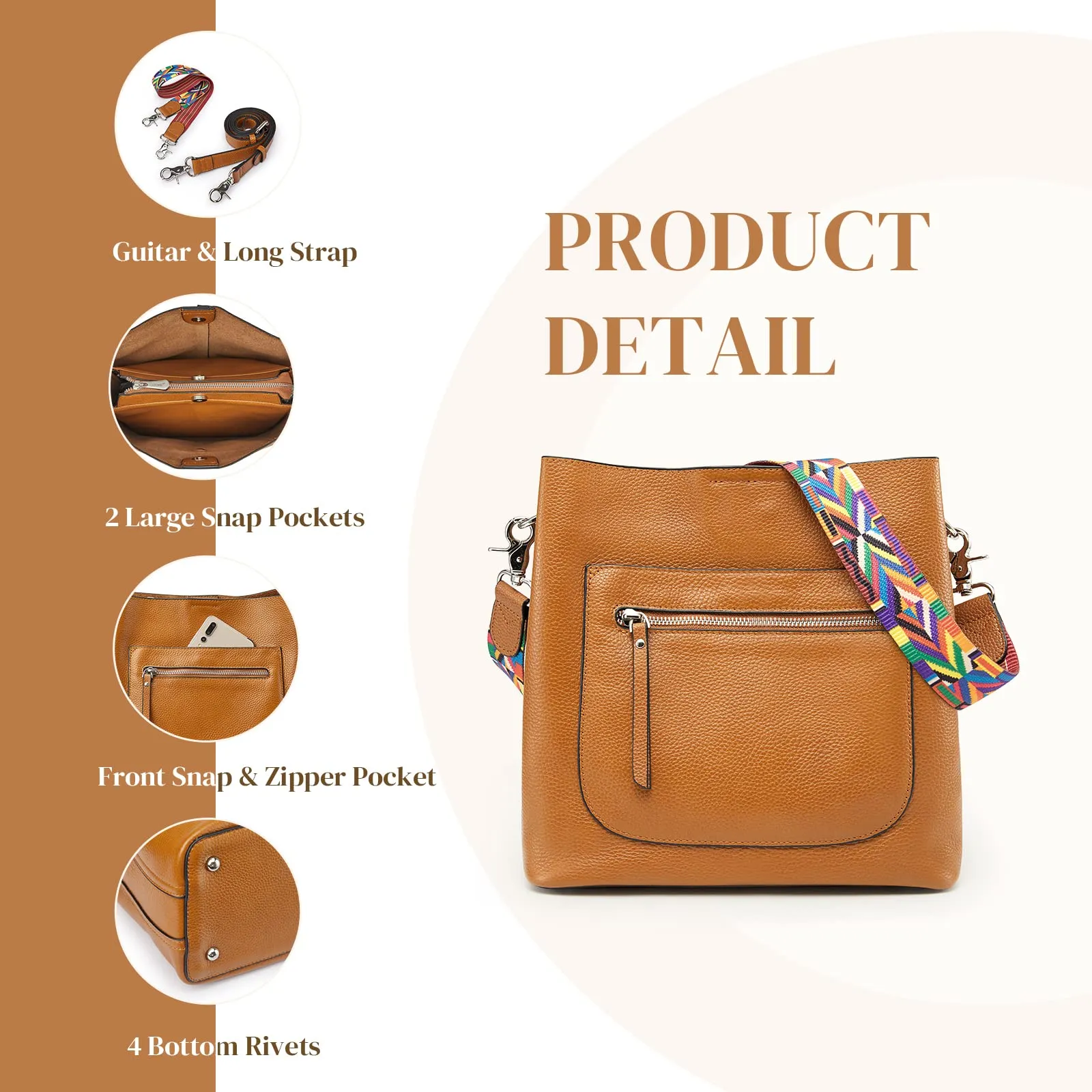 Women Genuine Leather Bucket Bag