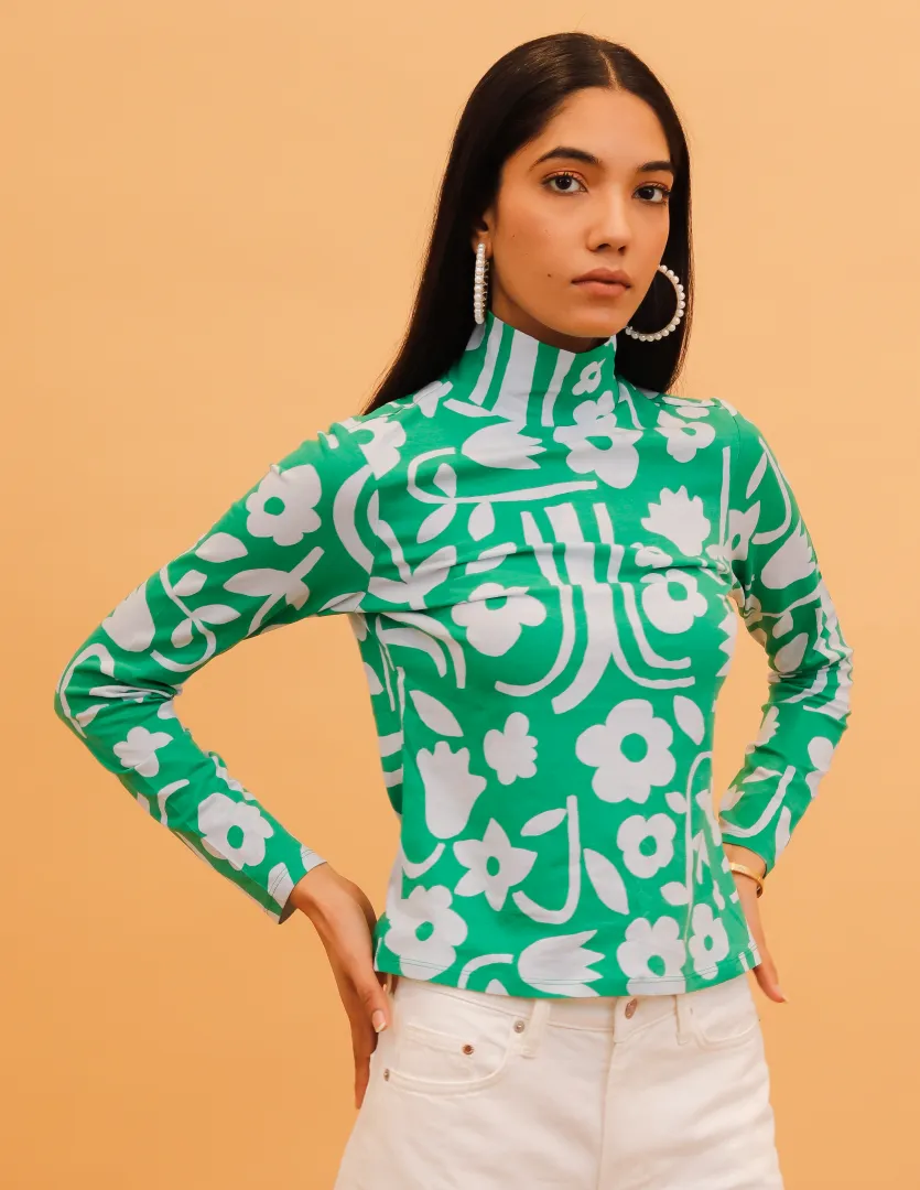 Women Green Floral Print Top