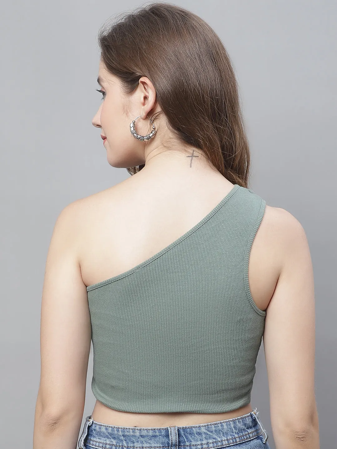 Women Green One Shoulder Top