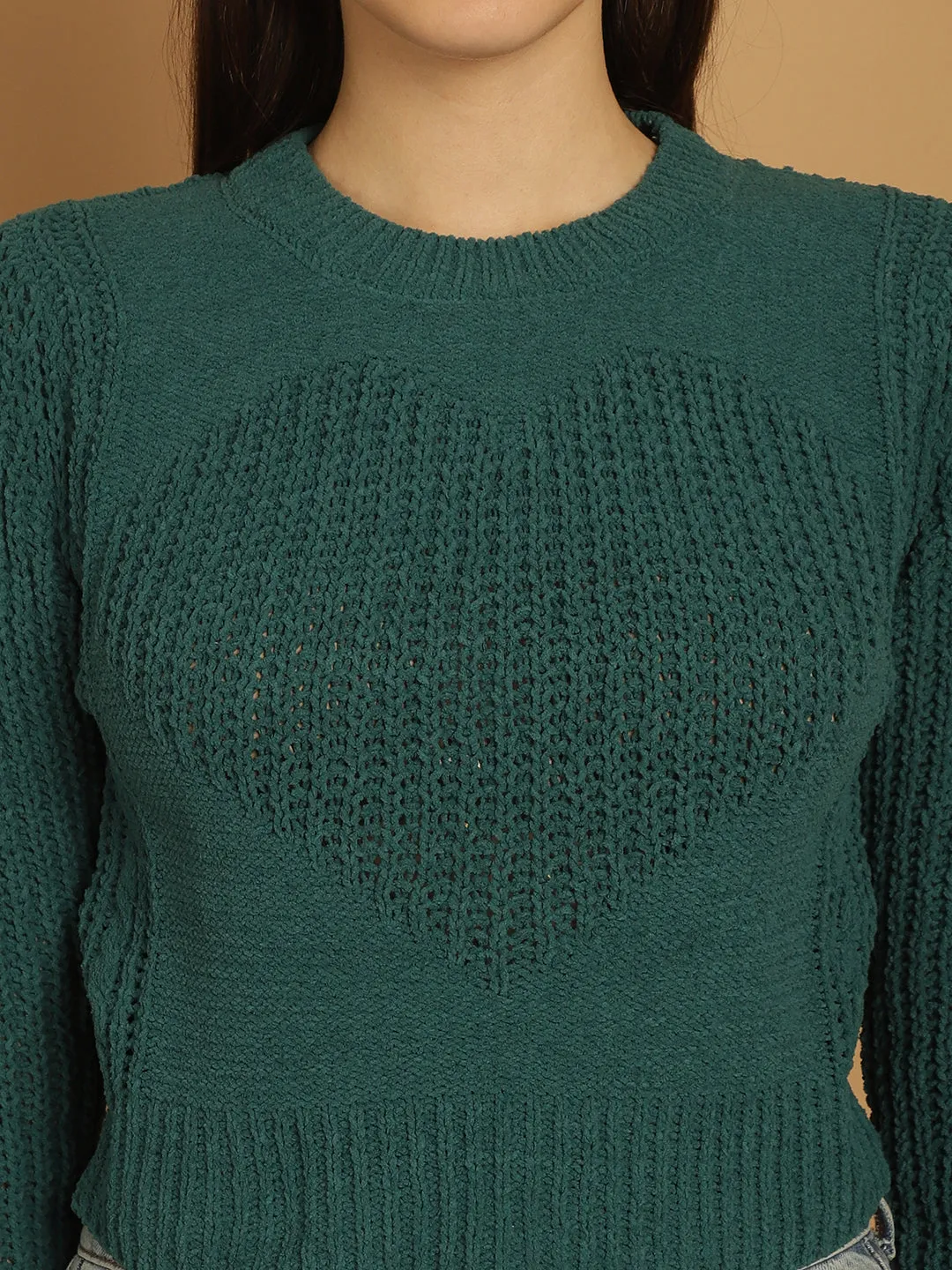 Women Green Viscose Crop Sweater