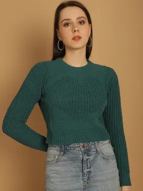 Women Green Viscose Crop Sweater