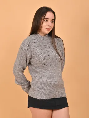 Women Grey Mock Neck Sweater