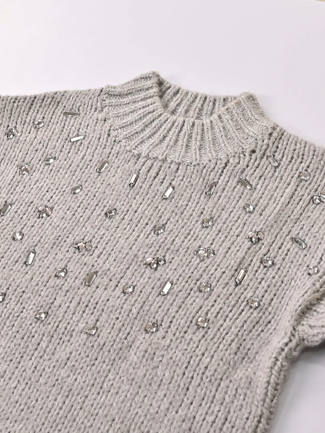 Women Grey Mock Neck Sweater