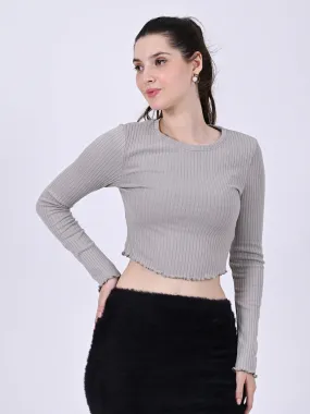 Women Grey Ribbed Crop Top