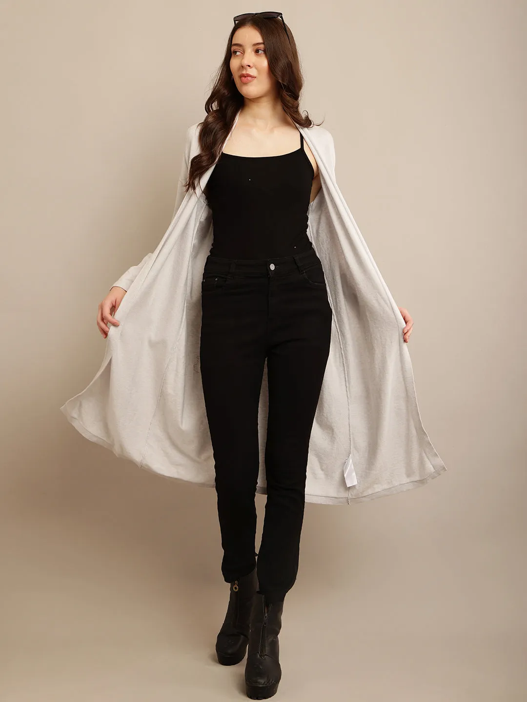 Women Light Grey Open Shrug