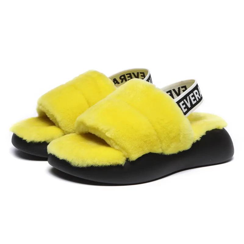 Women Sheepskin Wool Slingback Slippers