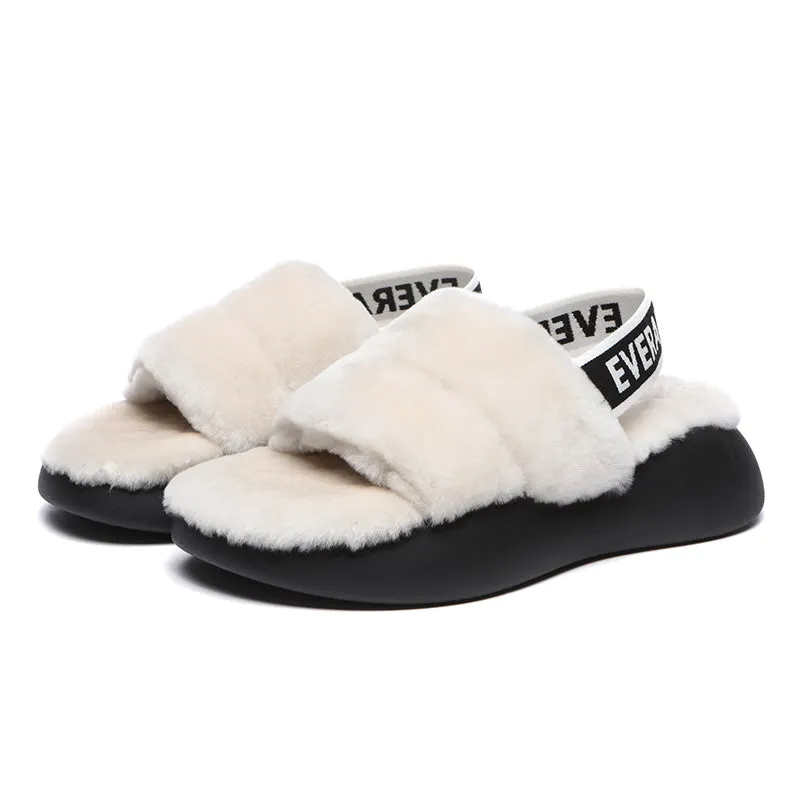 Women Sheepskin Wool Slingback Slippers