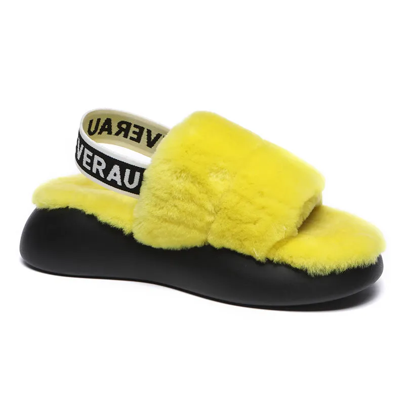 Women Sheepskin Wool Slingback Slippers