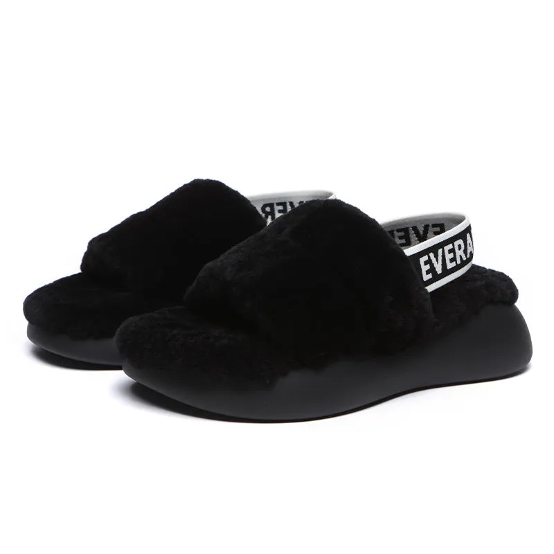 Women Sheepskin Wool Slingback Slippers