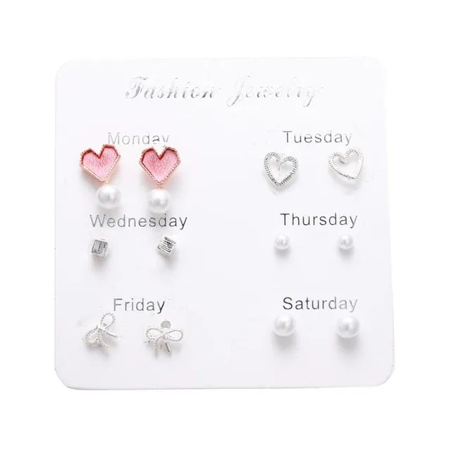 Women's Geometric Crystal Heart Stud Earrings