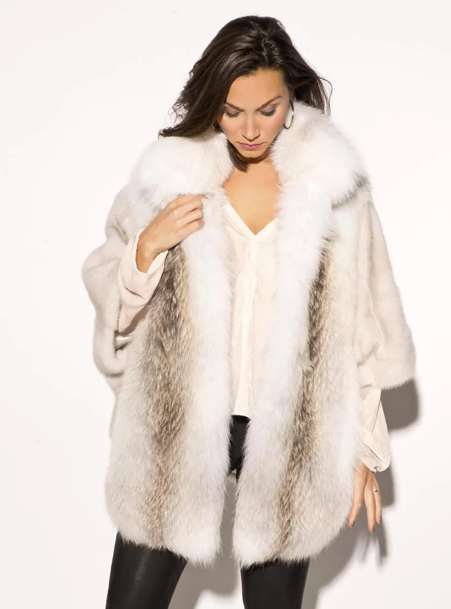 Women's SAGA Mink Fur Cape with Fox Fur