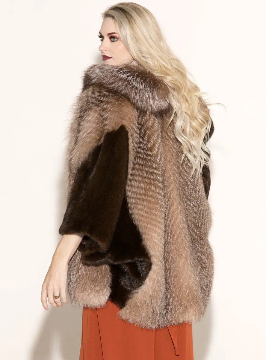 Women's SAGA Mink Fur Cape with Fox Fur