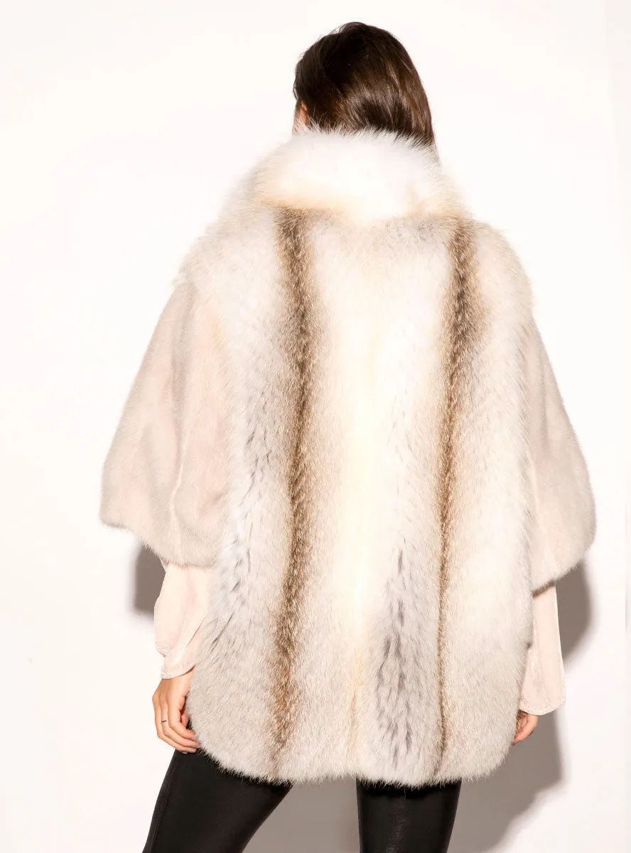 Women's SAGA Mink Fur Cape with Fox Fur