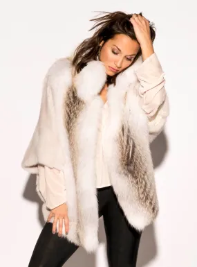 Women's SAGA Mink Fur Cape with Fox Fur